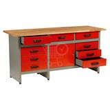 BIEDRAX pracovný stôl do dielne, so zásuvkami - PS5805CV - červený