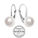 SILVEGO strieborné náušnice s bielou perlou Swarovski Elements VSW018E