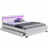 KONDELA Manželská posteľ, RGB LED osvetlenie, biela ekokoža, 180x200, CLARETA