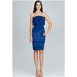 FIGL Elegantné modré šaty bez ramienok M571 Veľkosť: XL