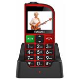 EVOLVE EasyPhone FM, mobilní telefon pro seniory s nabíjecím stojánkem červená barva
