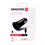 Nabíjačka pre mobil SWISSTEN Autonabíjačka CL adaptér na USB 2.4A plus kábel USB-C