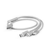 GEMBIRD Kabel CABLEXPERT USB A Male/Micro B plus Type-C Lightning, 1m, opletený, stříbrný, blister, EDS-CC-USB2-AM31-1M-S