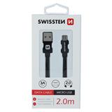 SWISSTEN Micro USB Kábel opletený, Quick charge, 3A, 2m - čierny