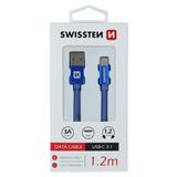 SWISSTEN Datový Kabel Textile USB / USB-C 1,2 M modrý