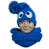 JJM RUMIA Detský set čiapka s očami a obkrútený šál modrá