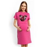 BE MAAMAA Tehotenská, dojčiace nočná košeľa Minnie, L/XL - rúžová
