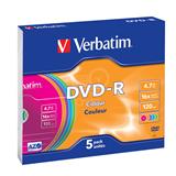 VERBATIM DVD+R 4,7 GB 16x Color SLIM BOX 5ks