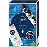 NIVEA Men Zone darčeková kazeta pre mužov sprchovací gél Men Sensitive 250 ml plus antiperspirant Black & White Invisible Fresh 150 ml univerzálny krém Creme 30 ml