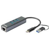 D-LINK DUB-2332 USB-C/USB to Gigabit Ethernet Adapter with 3 USB 3.0 Ports