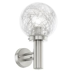 EGLO 93366 AL-wall-lamp 1-light E27 60W, stainless-steel, glass clear with alu-wire