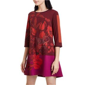 DESIGUAL vínové/bordové jesenné šaty Vest Wanda s farebnými motívmi