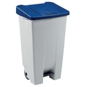 MANUTAN Plastový odpadkový kôš Handy, objem 120 l, biely/modrý
