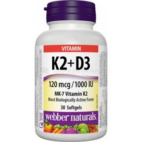 WEBBER NATURALS Vitamín K2 plus D3 120mcg 1000 IU 30 tabliet