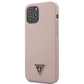 GUESS GUHCP12MLSTMLP Silicone Metal Triangle Zadní Kryt pro iPhone 12 Pro/12 Max Light Pink