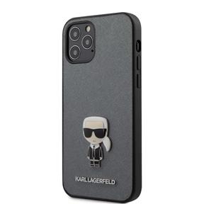 LAGERFELD KLHCP12MIKMSSL Saffiano Iconic Kryt pro iPhone 12 Pro/12 Max Silver