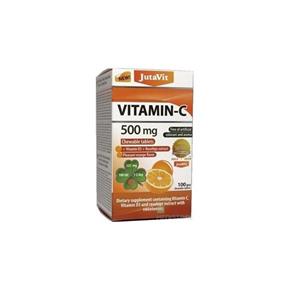 JUTAVIT Vitamín C 500 mg žuvacie tablety s vitamínom D3 a extraktom zo šípok , so sladidlami , príchuťou pomaranča 1x100 ks
