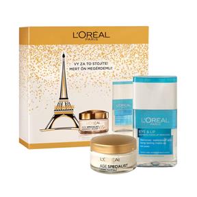 LOREAL Paris Age Specialist 65 plus darčeková kazeta proti vráskam pre ženy denný pleťový krém 65 50 ml odličovací prípravok Eye & Lip Express Make - Up Remover 125 ml